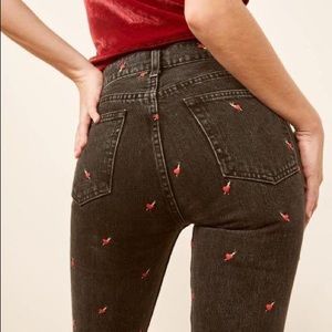 Reformation Julia High Cigarette Jean in hearts size 25